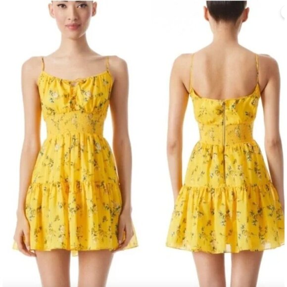 ALICE + OLIVIA Lai Printed Silk Blend Mini Dress Yellow Womens Size 10 - Picture 14 of 15